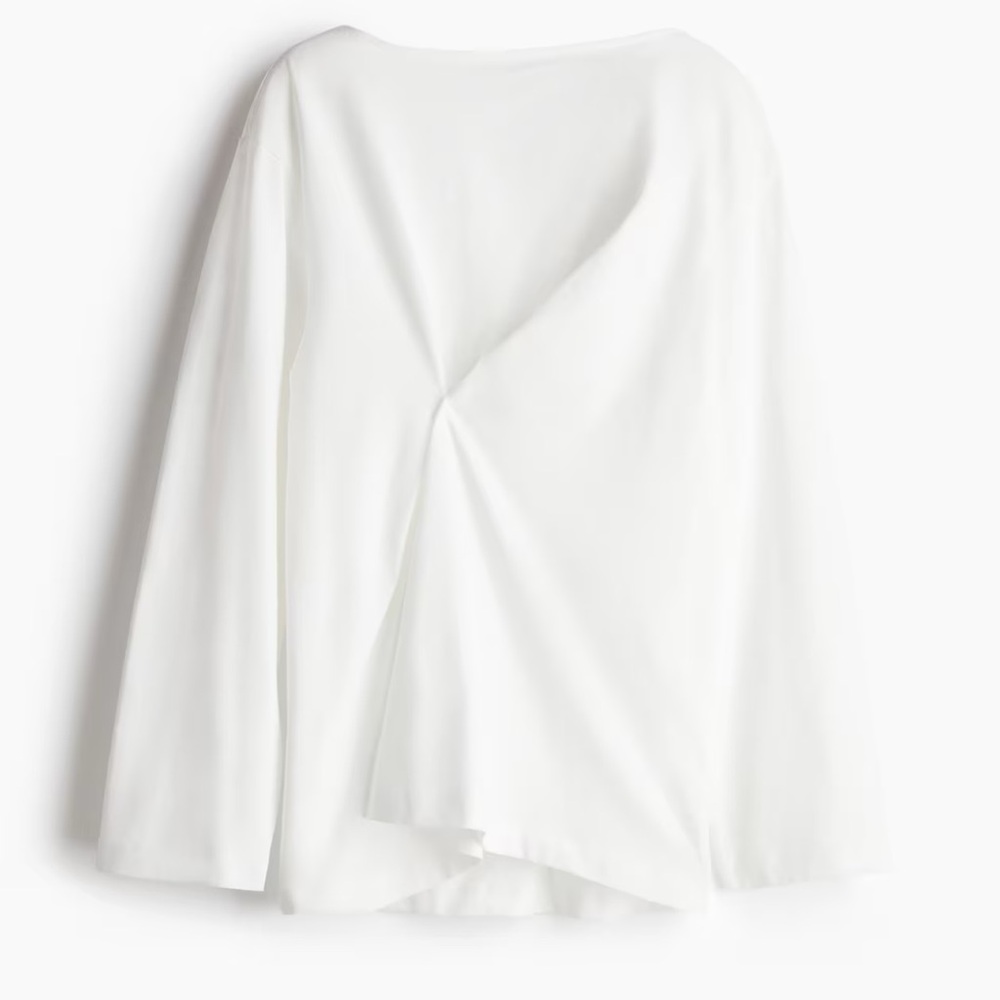 H&M White Draped Long Sleeve Top